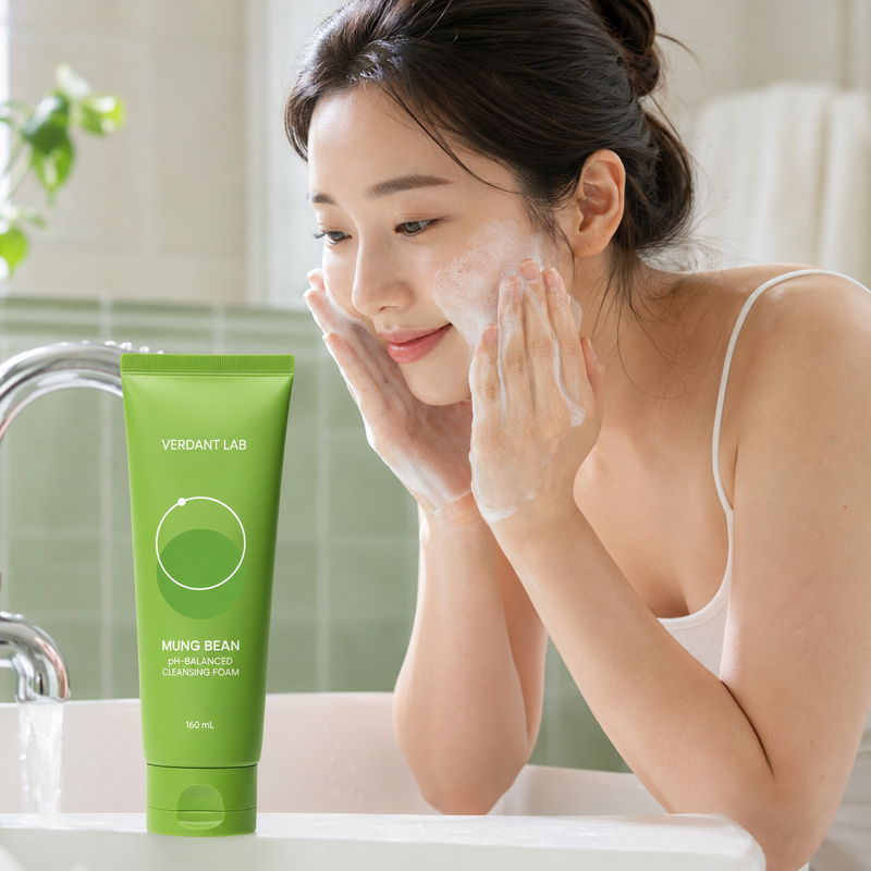 Private Label Mung Bean pH-Balanced Gentle Cleansing Foam 160mL-zoom-
